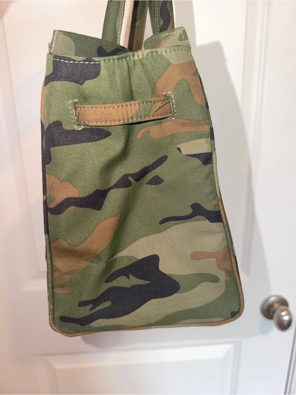 Tiana Camo Tote Bag Beaded Pink & Red Stripe “ALP” Monogram Bottom Right Corner